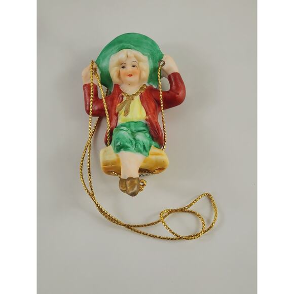 Midwest Ornament Young Girl Sitting On Swing Bisque Swinger 3" Porcelain 80's - Picture 9 of 10